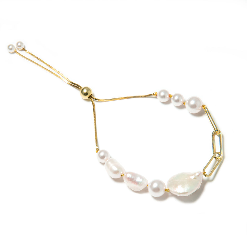 So' oh Freshwater pearl pull tie bracelet sterling silver 18k gold chain Swarovski crystal pearl adjustable jewelry designer so' oh jewelry soohjewelry