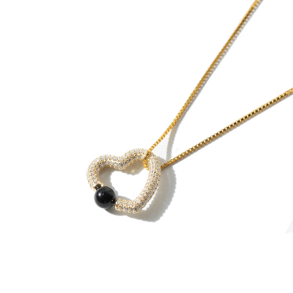 Crystal Heart Pendant Necklace with Onyx