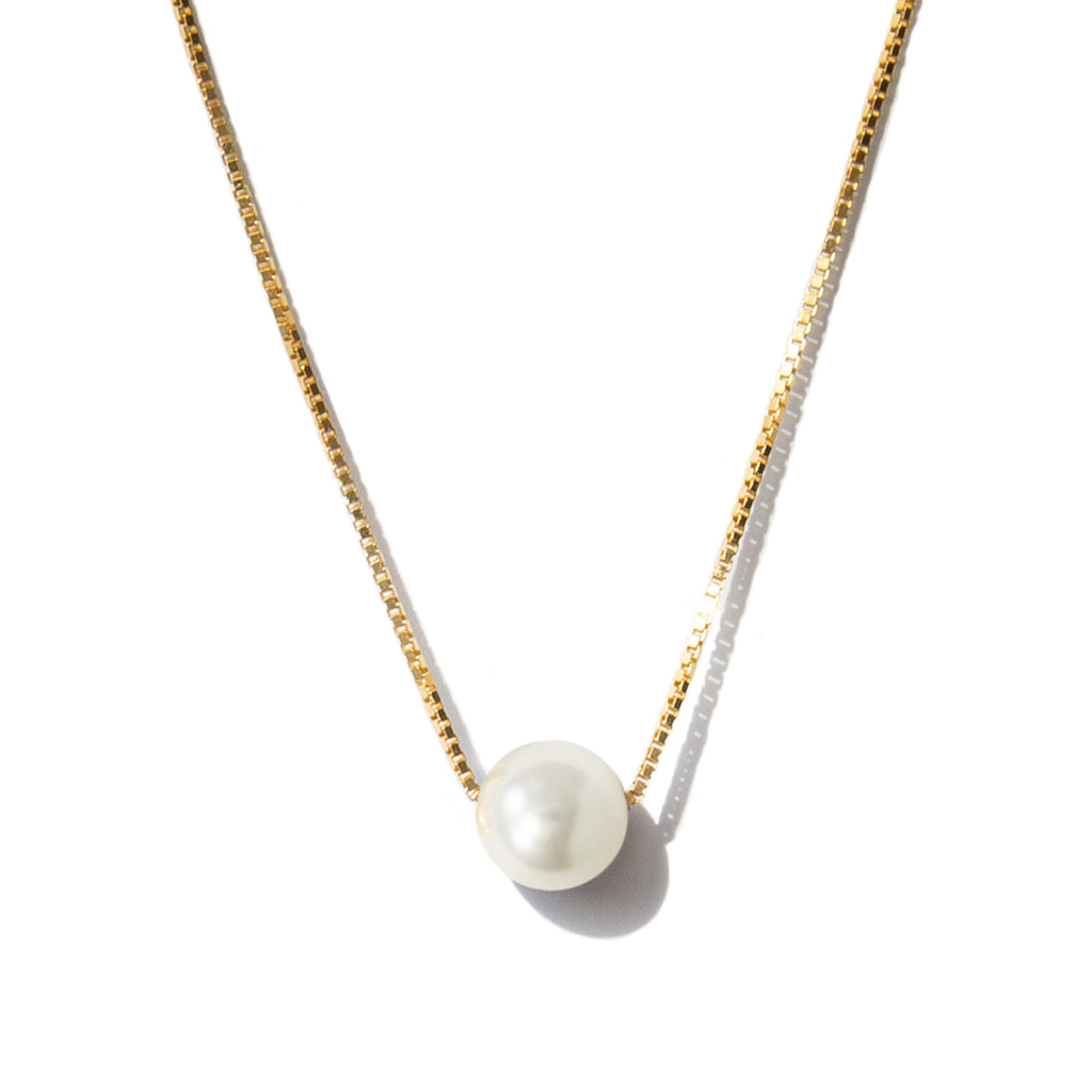 Solitaire Gemstone Ball Necklace - Crystal Pearl