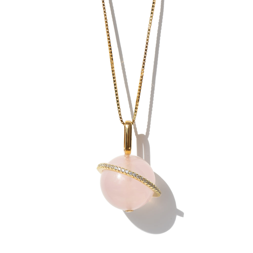 Orbit Gem Pendant Necklace - Rose Quartz