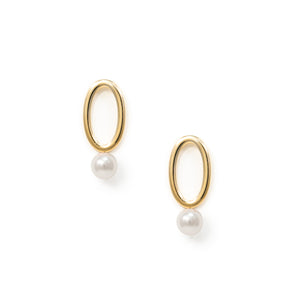 So' oh jewelry oval link pearl earring Swarovski sterling silver stud earring soohjewelry