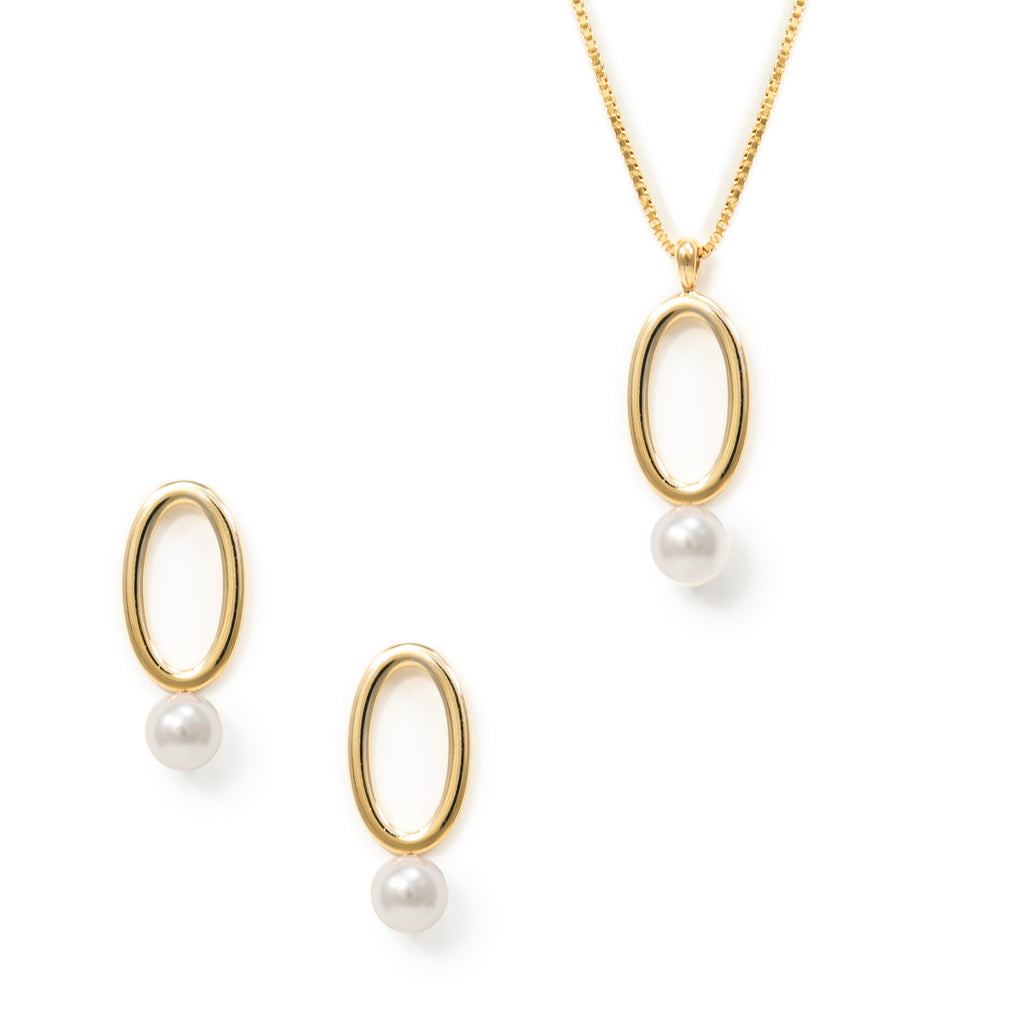 So' oh jewelry oval link pearl earring Swarovski sterling silver stud earring soohjewelry