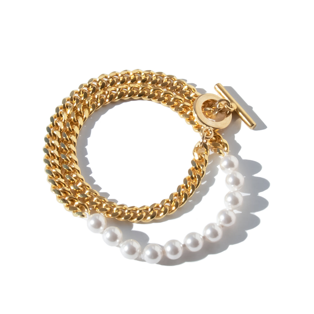 Double Wrap Pearl Chain Bracelet